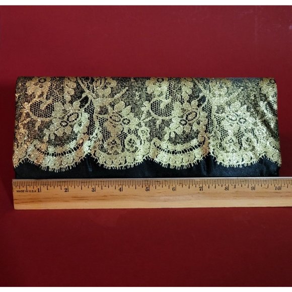 Black Clutch Purse With Gold Lace Embelishment - Picture 5 of 7